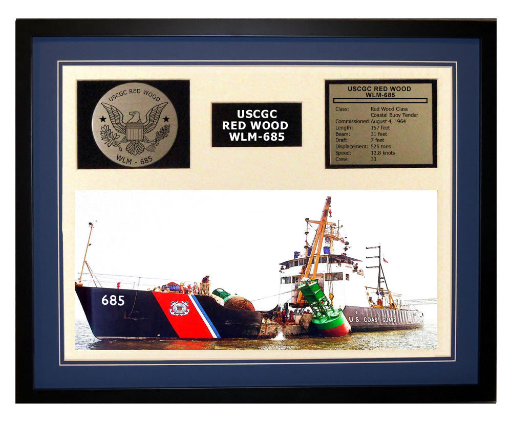 USCGC Red Wood WLM-685 Framed Coast Guard Ship Display Blue