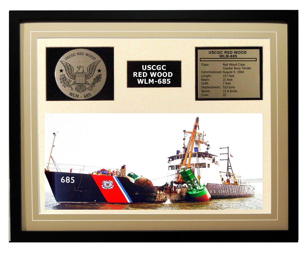 USCGC Red Wood WLM-685 Framed Coast Guard Ship Display Brown