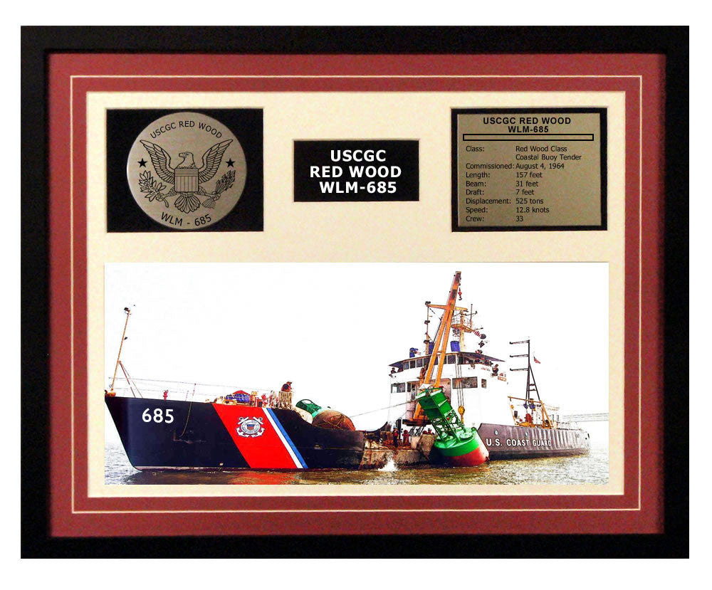USCGC Red Wood WLM-685 Framed Coast Guard Ship Display Burgundy