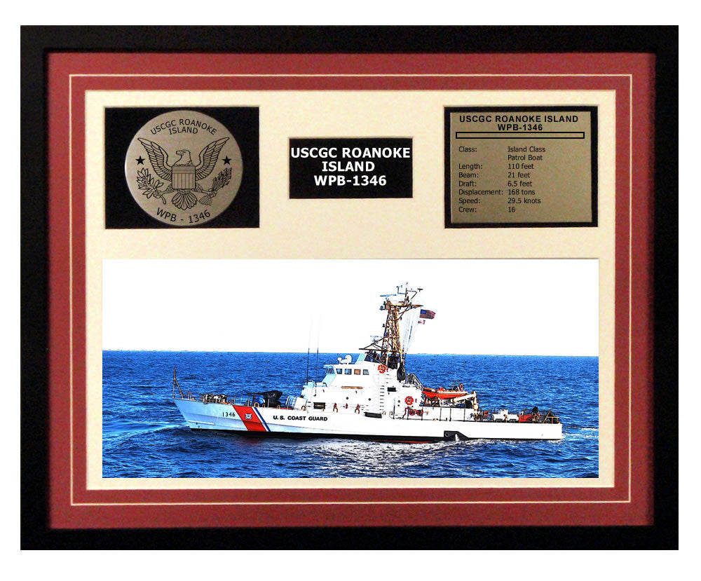 USCGC Roanoke Island WPB-1346 Framed Coast Guard Ship Display Burgundy