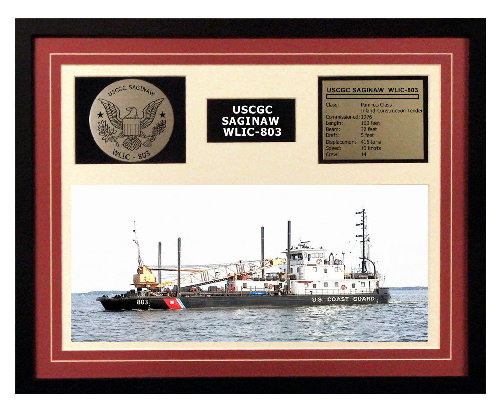 USCGC Saginaw WLIC-803 Framed Coast Guard Ship Display Burgundy