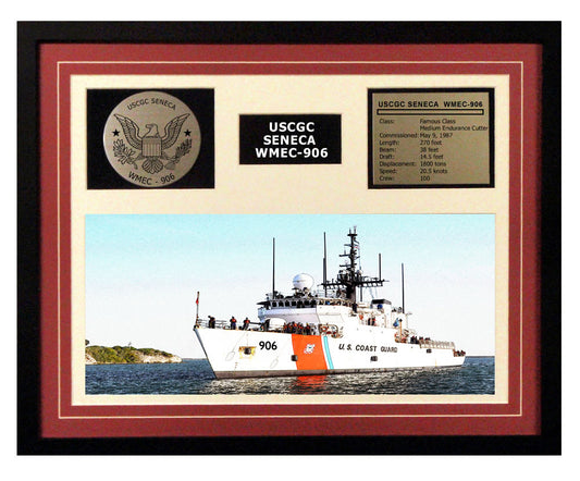 USCGC Seneca WMEC-906 Framed Coast Guard Ship Display Burgundy
