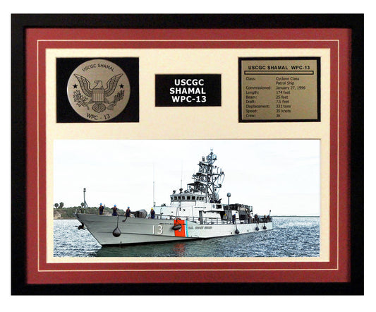 USCGC Shamal WPC-13 Framed Coast Guard Ship Display Burgundy