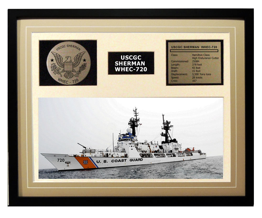 USCGC Sherman WHEC-720 Framed Coast Guard Ship Display Brown