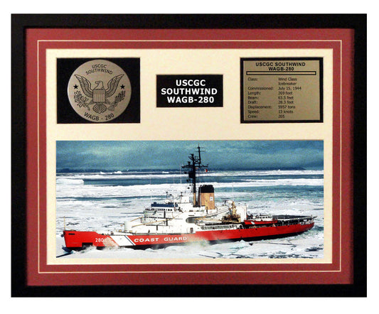 USCGC Southwind WAGB-280 Framed Coast Guard Ship Display Burgundy