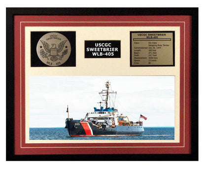 USCGC Sweetbrier WLB-405 Framed Coast Guard Ship Display Burgundy