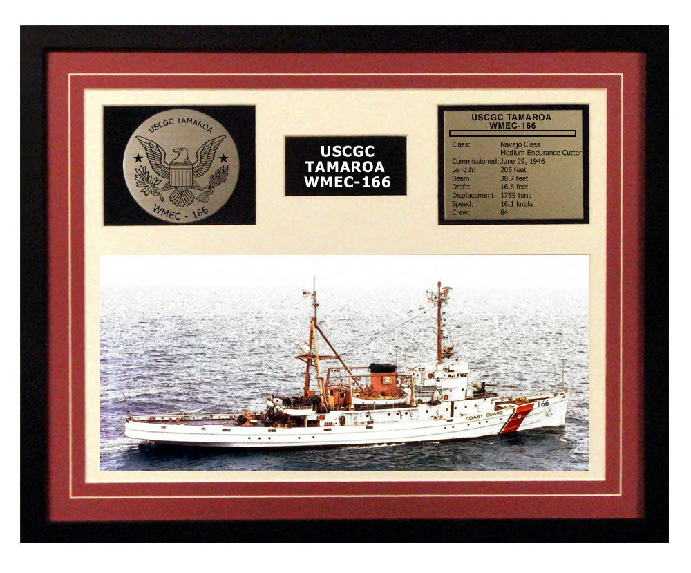 USCGC Tamaroa WMEC-166 Framed Coast Guard Ship Display Burgundy