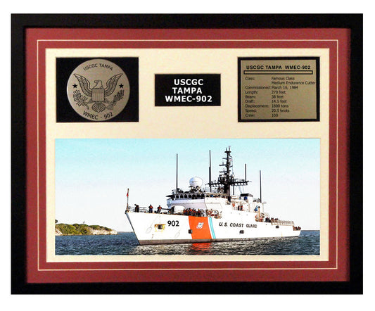 USCGC Tampa WMEC-902 Framed Coast Guard Ship Display Burgundy