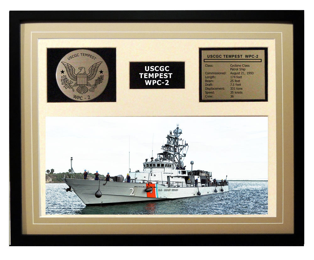 USCGC Tempest WPC-2 Framed Coast Guard Ship Display Brown