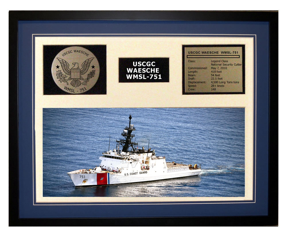USCGC Waesche WMSL-751 Framed Coast Guard Ship Display Blue