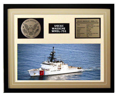 USCGC Waesche WMSL-751 Framed Coast Guard Ship Display Brown