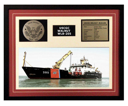 USCGC Walnut WLB-205 Framed Coast Guard Ship Display Burgundy