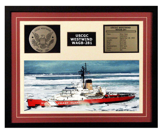 USCGC Westwind WAGB-281 Framed Coast Guard Ship Display Burgundy