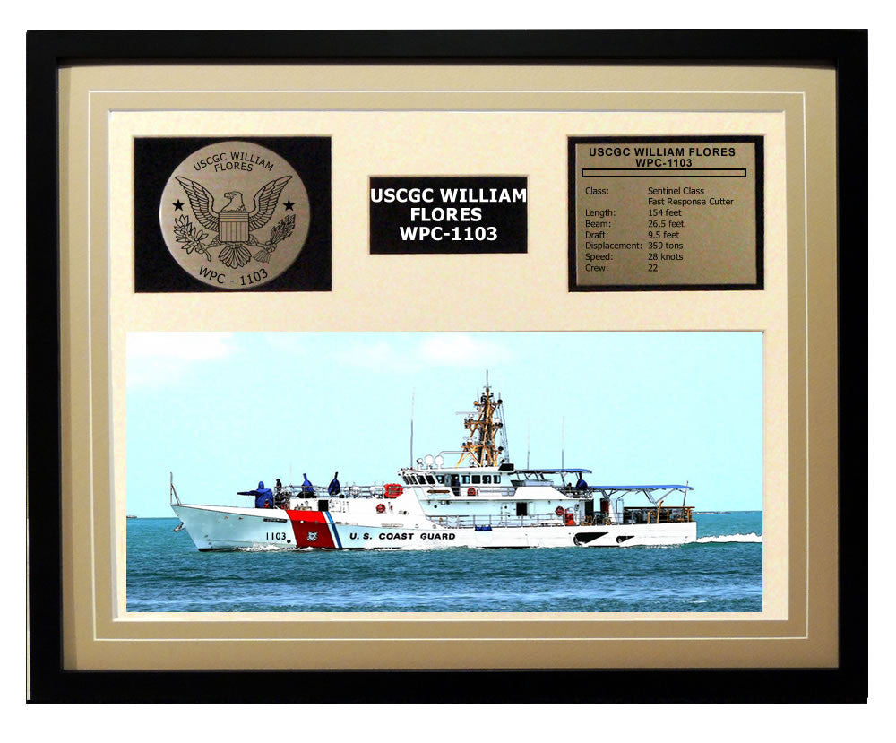 USCGC William Flores WPC-1103 Framed Coast Guard Ship Display Brown