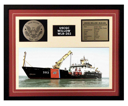 USCGC Willow WLB-202 Framed Coast Guard Ship Display Burgundy