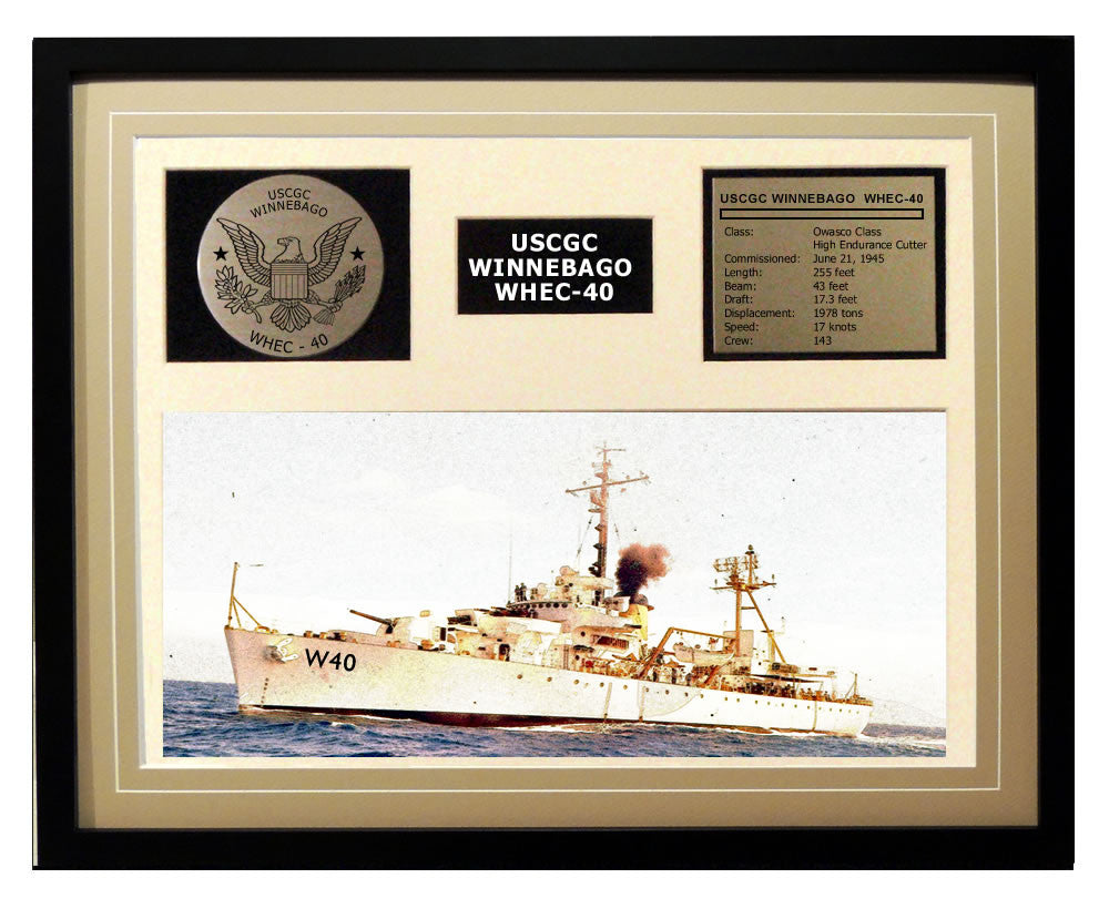 USCGC Winnebago WHEC-40 Framed Coast Guard Ship Display Brown