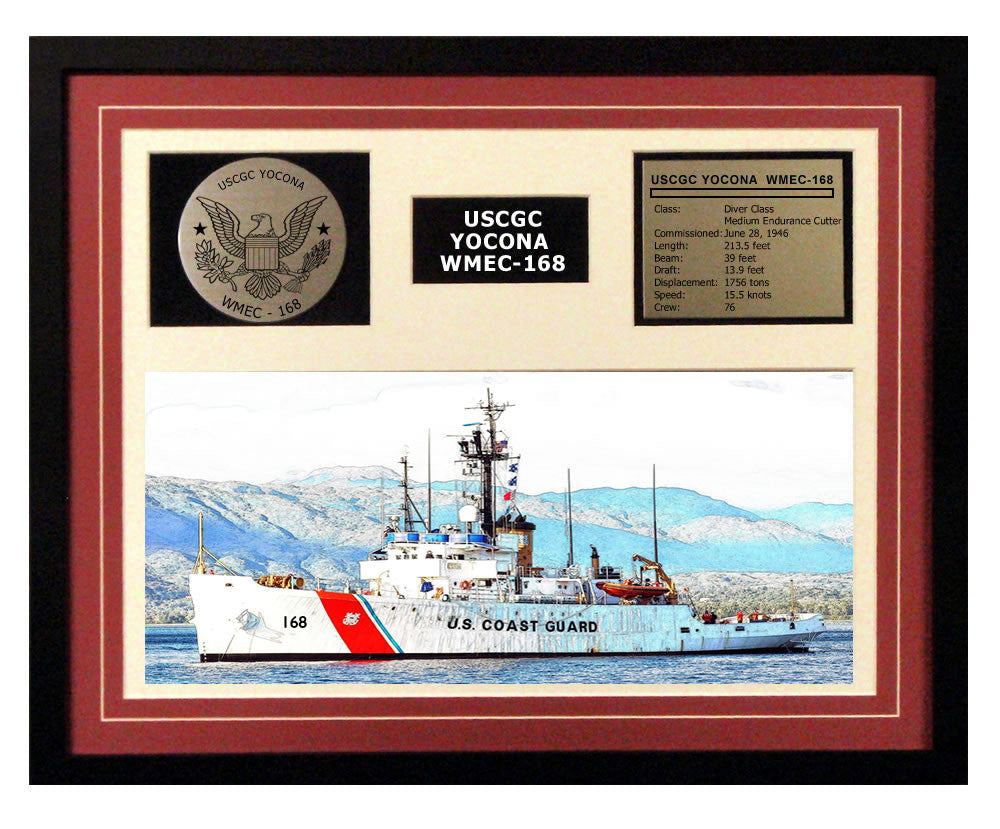 USCGC Yocona WMEC-168 Framed Coast Guard Ship Display Burgundy